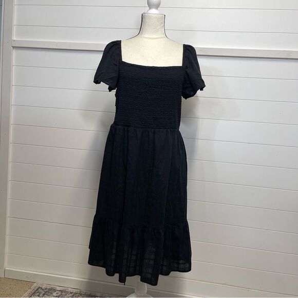 GAP Black Puff Sleeve Midi Dress Size Large - Picture 2 of 10